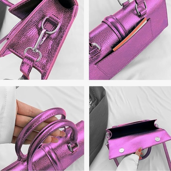 Pink Metallic crossbody bag rectangular shape Y2K style great for night out - Picture 2 of 5